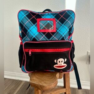 Paul Frank Julius Monkey Backpack True Vintage Y2K Blue Black Red Plaid